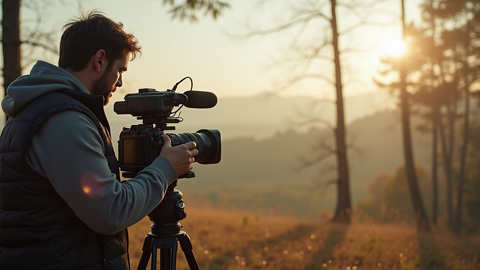 Eye-level view of a filmmaker using an iPhone 17 to shoot a video