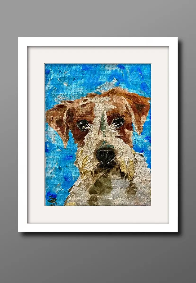 Thumbnail: Jack Russell small original portrait oil painting on stretched canvas
