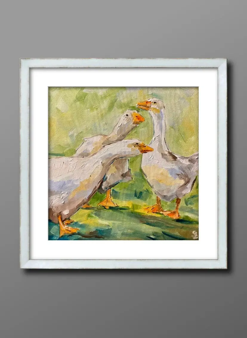 Thumbnail: Garden Goose portrait original oil painting