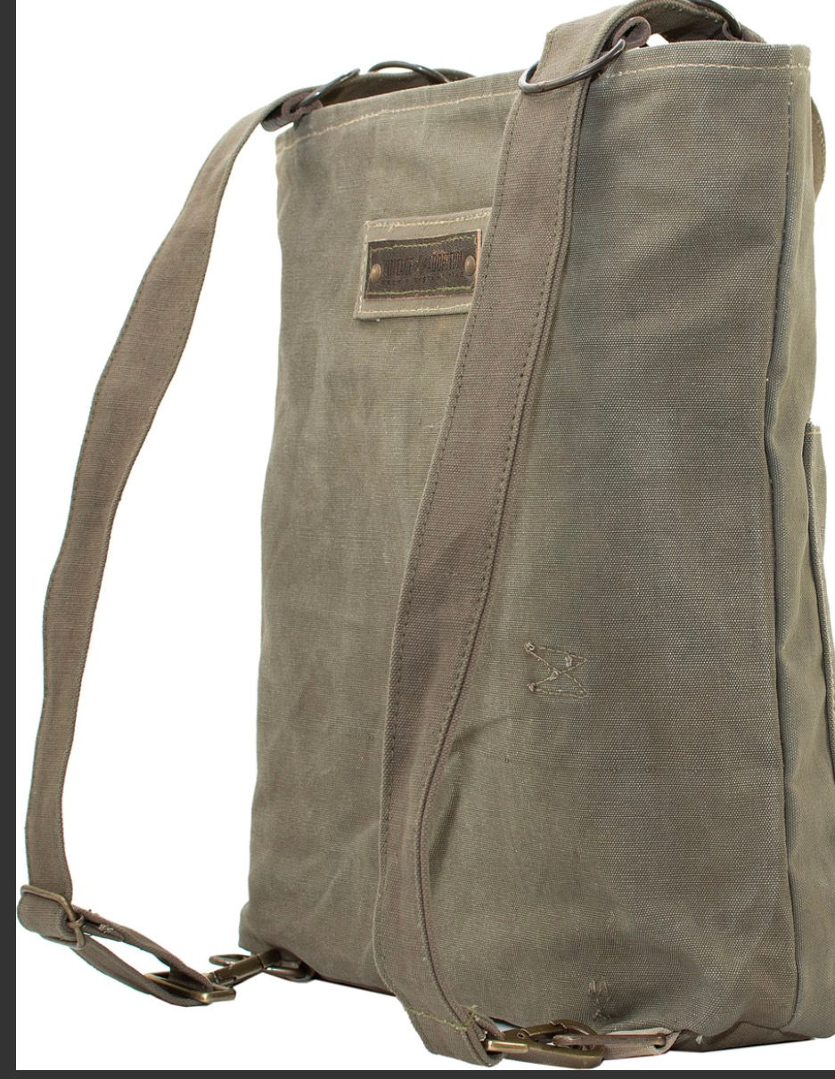 Thumbnail: Khaki recycled military tent crossbody backpack