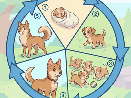 מעגל חצים שמראים שלבי התפתחות של כלב
