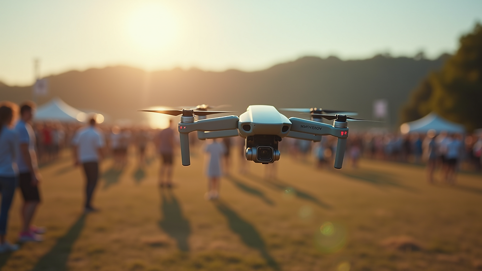 Eye-level view of drone filming a large outdoor event