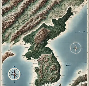 DALL·E 2024-10-27 21.18.36 - A detailed physical map of the Korean Peninsula without any l