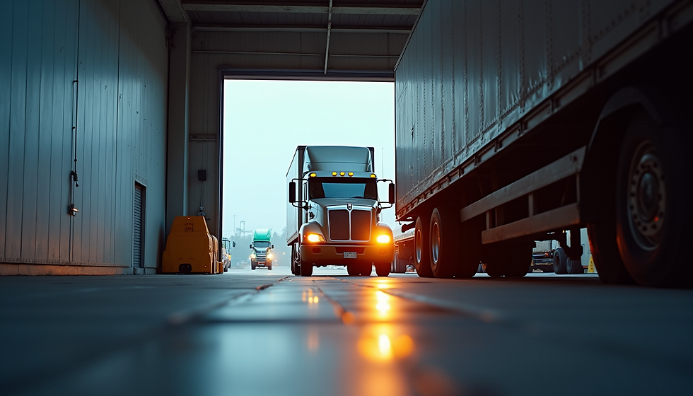 A semi-truck parked at a loading dock, ready for freight loading