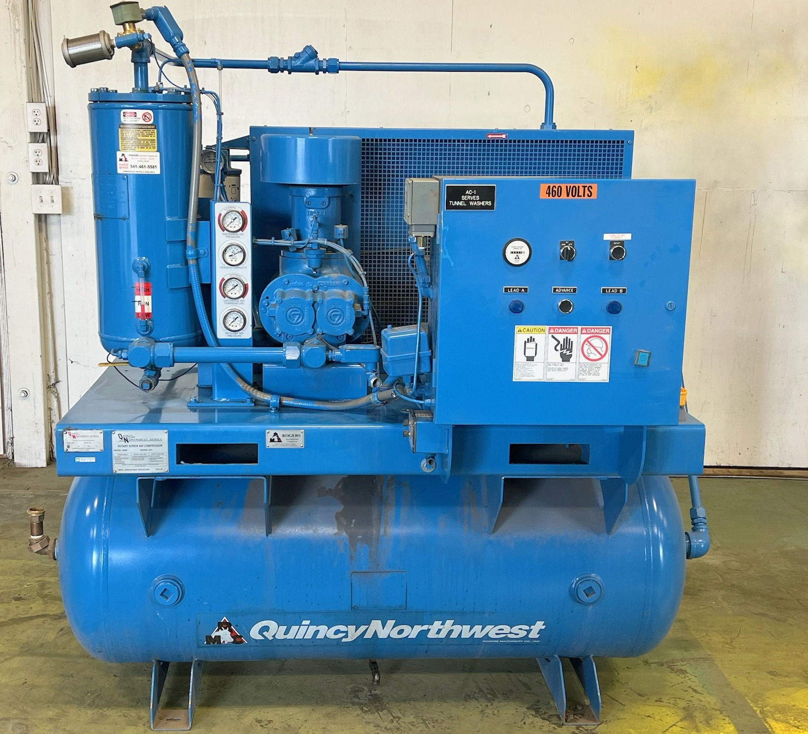 15 hp Quincy Northwest 50 cfm rotary screw air compressor, f15-v