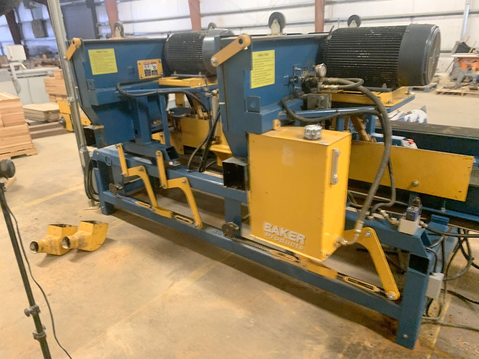 Thumbnail: Baker twin head resaw with hydraulic return, 2 head horizontal 12" bandsaw