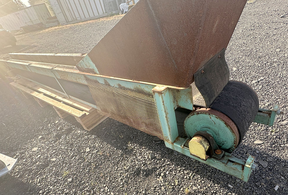 Thumbnail: 22ft long flat belt trough conveyer, 13” wide belt conveyor Several gear boxes a