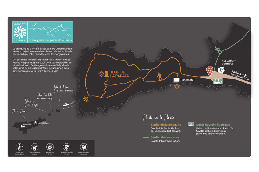 Carte et illustration des îles sanguinaires et pointe de la Parata.