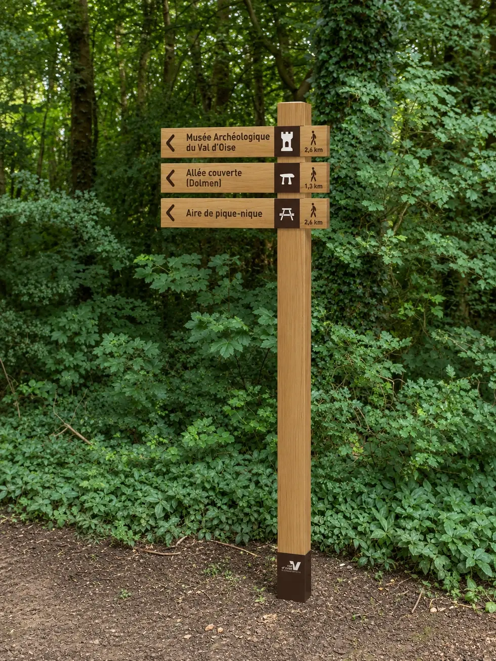 Mât directionnel de randonnée en bois