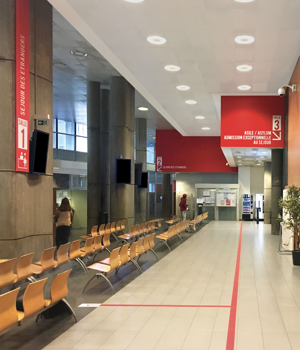 Orientation des usagers, code couleur pour différencier les espaces.