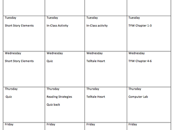 Lesson Plans Week of August 29