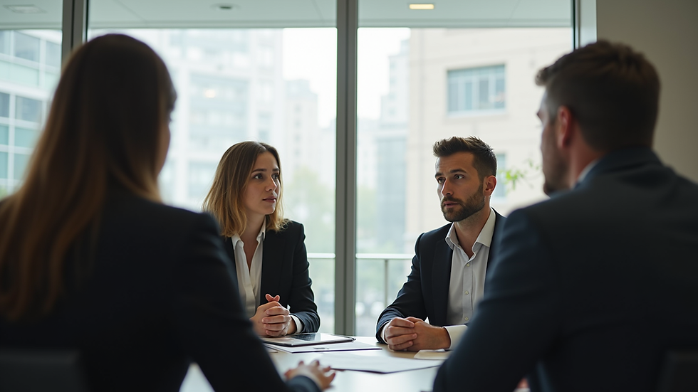 Eye-level view of a mediation session with two parties discussing their issues