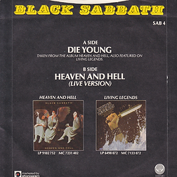 Black Sabbath - Die Young / Heaven And Hell (Live) - UK - Vertigo SAB 4 - 1980 - Back