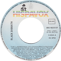 Black Sabbath - The Lawmaker / The Lawmaker - Spain -I.R.S./Hipsavox 006 4023137 - 1990 - Promo - Side 1
