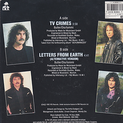 Black Sabbath - TV Crimes / Letter From Earth (Alternative Version) Poster sleeve - UK -I.R.S. EIRS 178 - 1992 - Back