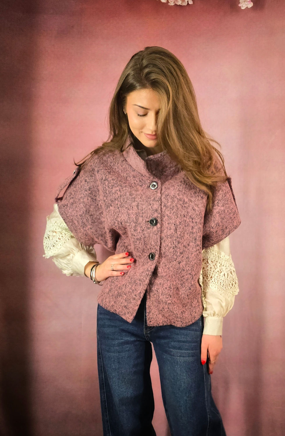 Miniature : Veste Paleto rose poudrée