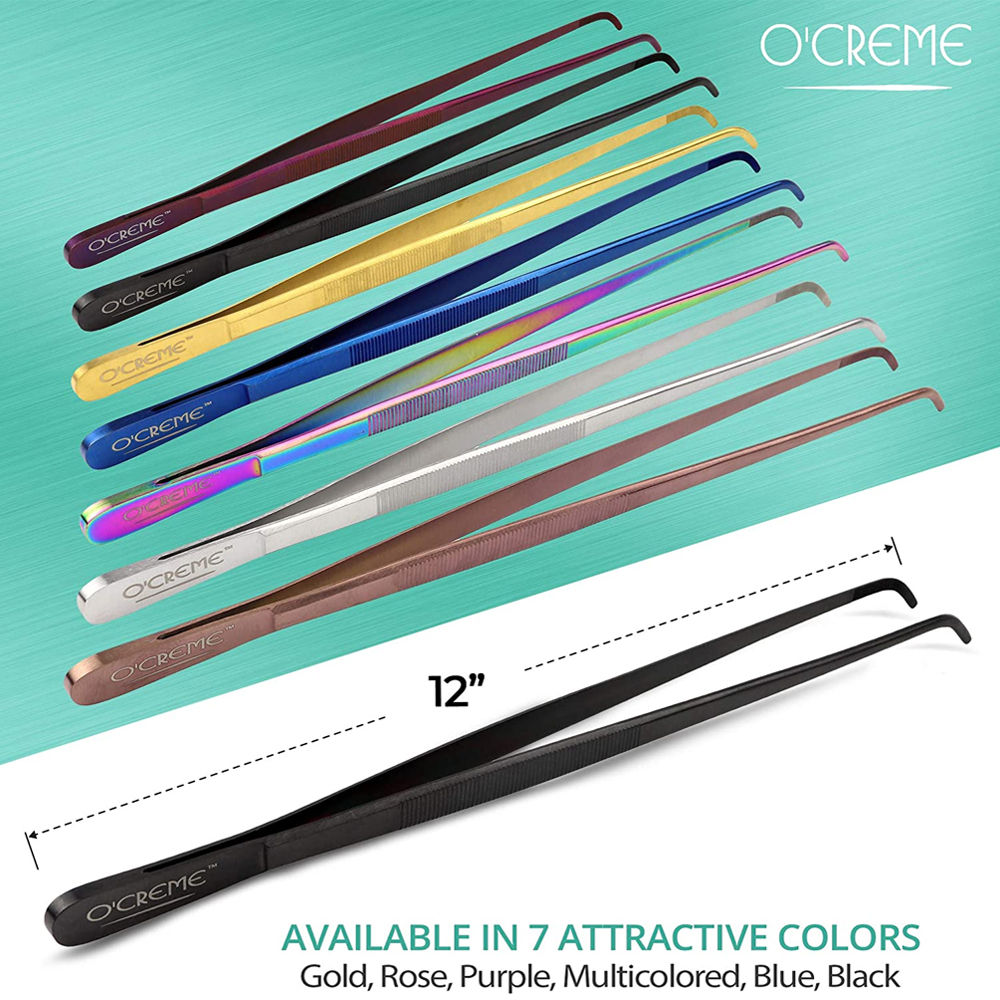 O'Creme Stainless Steel Curved Tip Tweezers, 12"
