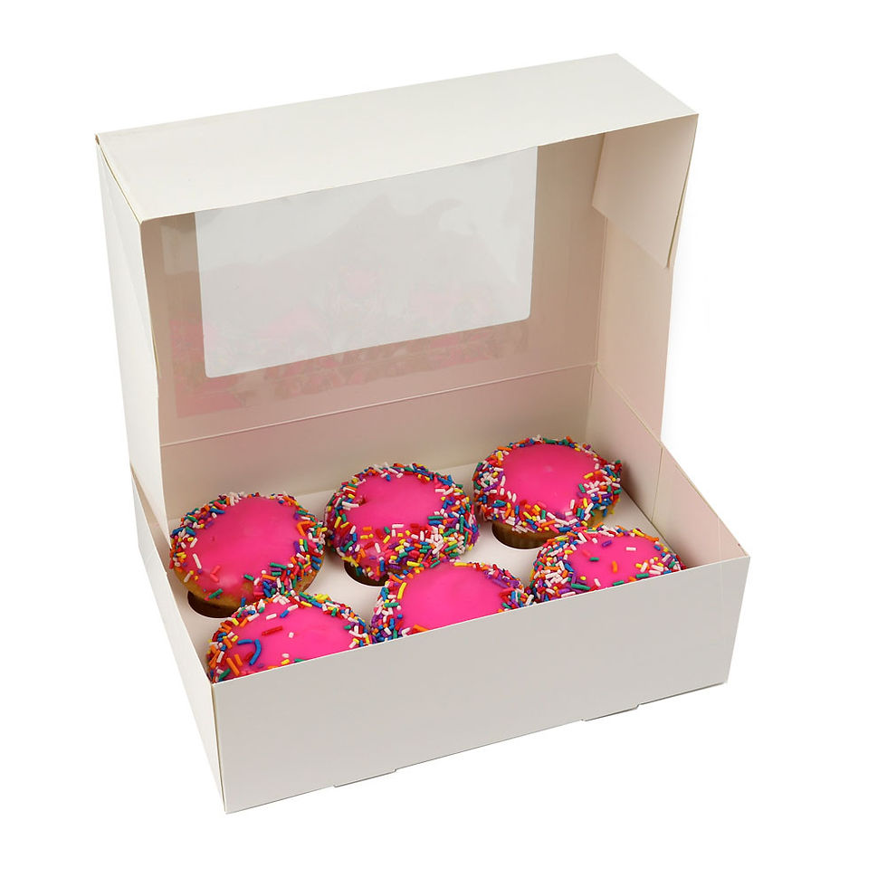 Thumbnail: O'Creme Rectangle White Cupcake Box with Window, 9.5"x 6"x 3" with Insert for 6