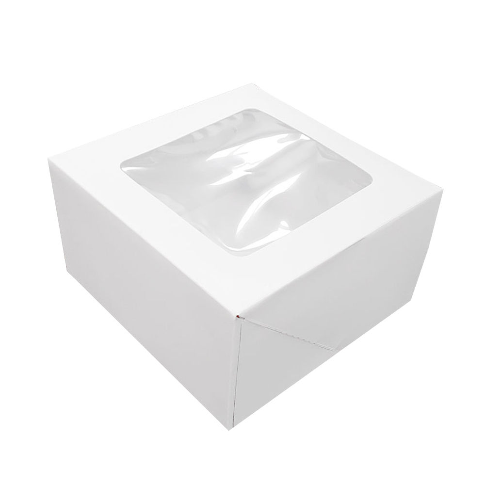 O'Creme White Square Cake Box 10 x 10 x 5 Inch High with Window, 1 pc