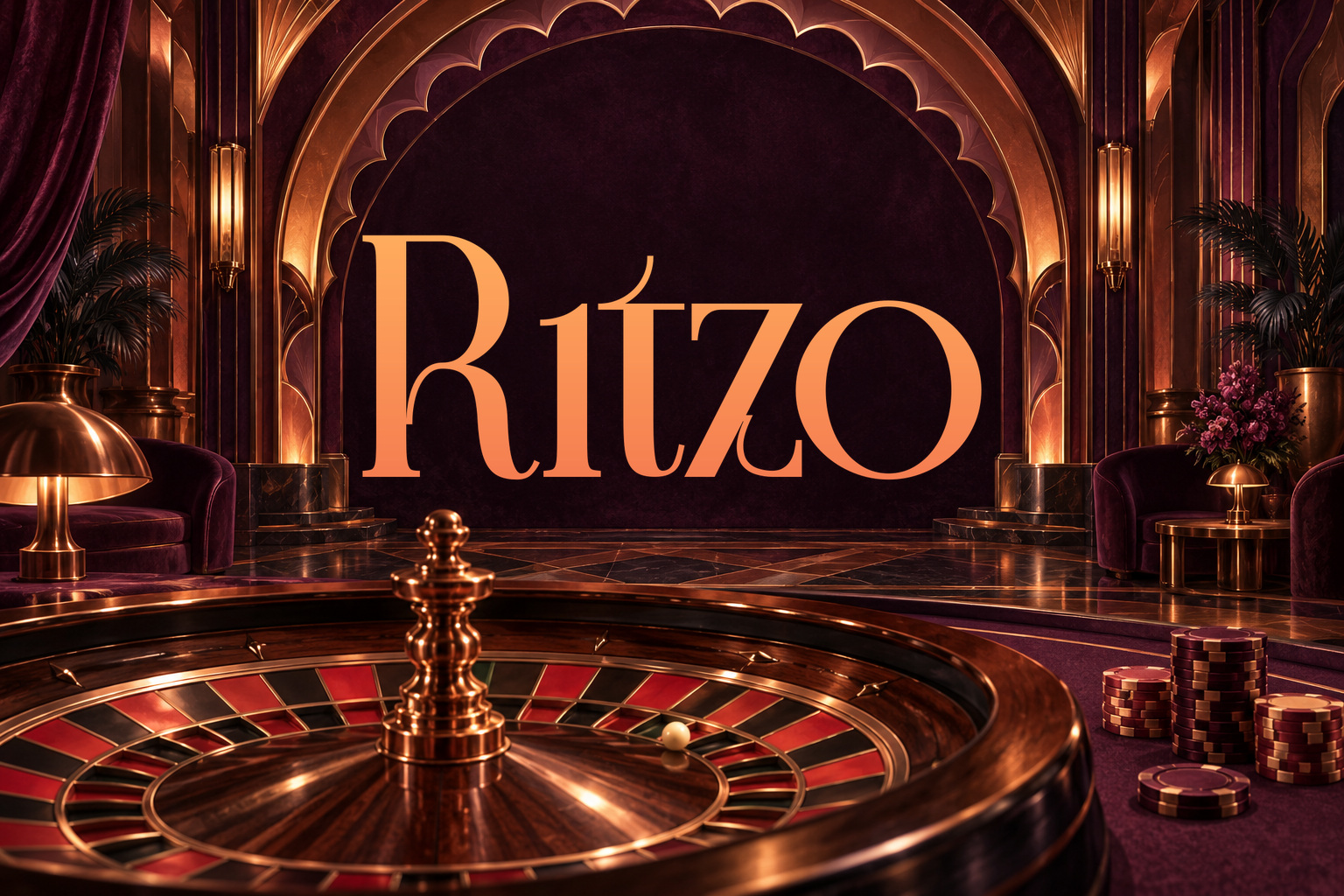 Ritzo Casino ametlik logo ruletilaua ja vasetoonides kasiinoillustratsiooni taustal