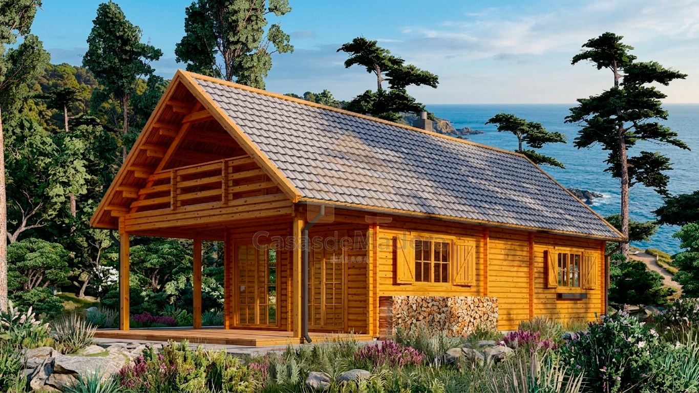 Casa prefabricada de madera en kit, modelo Algarrobo de Casas de Madera Málaga