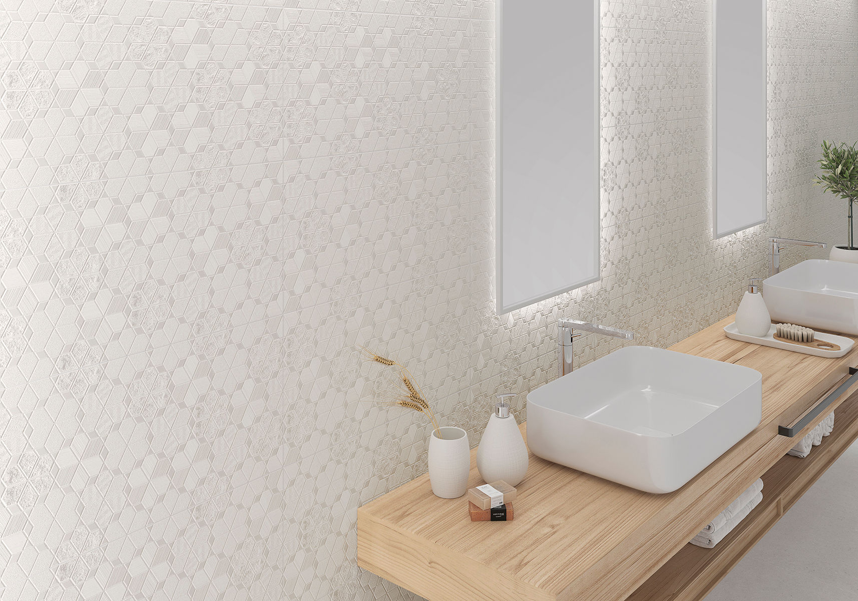 Salle de bain faïence Cement Stone Stars White décor 30x60cm