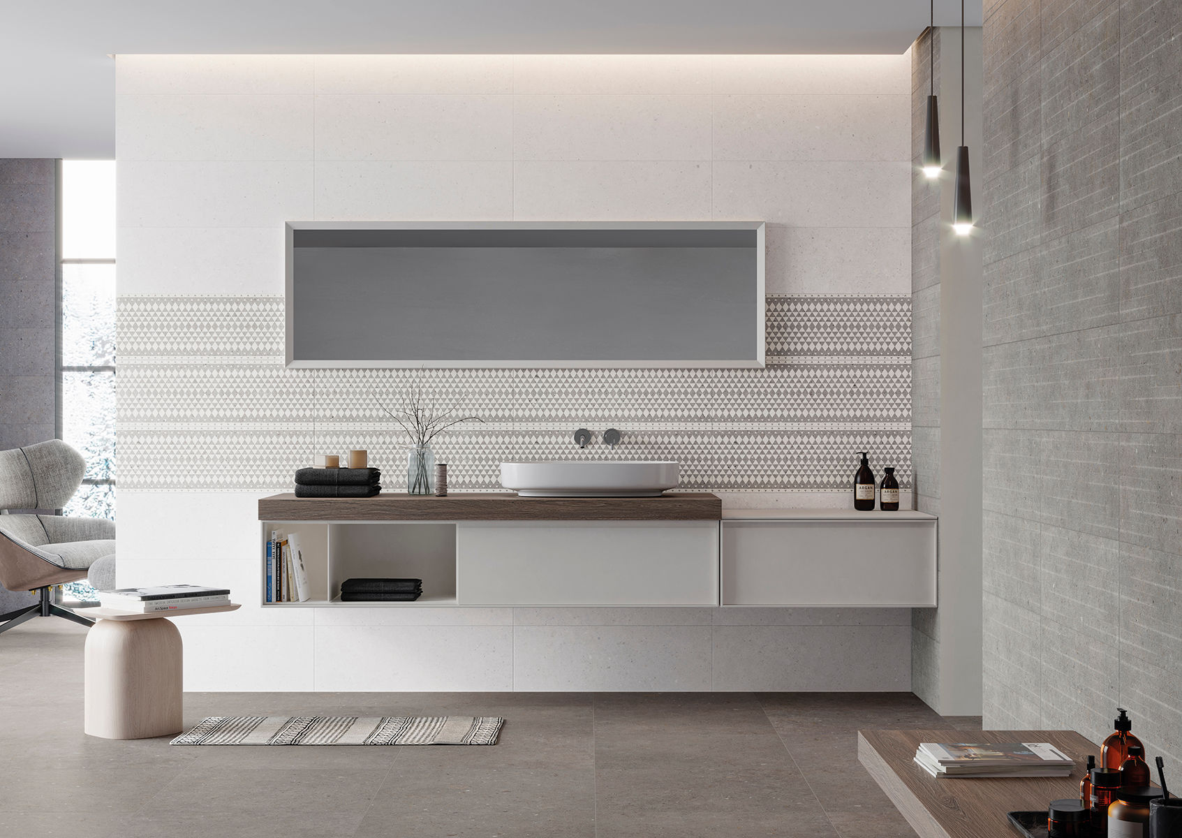 Carrelage Cement Stone White 60x60cm rectifié en situation