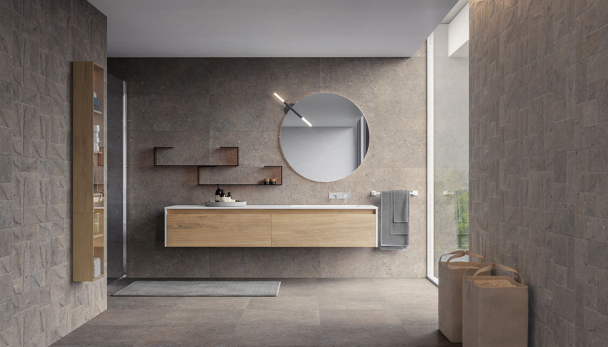 Faïence Cement Stone perfection dark grey 40x120cm. Modèle présenté faïence Cement Stone dark grey 40x120cm uni.