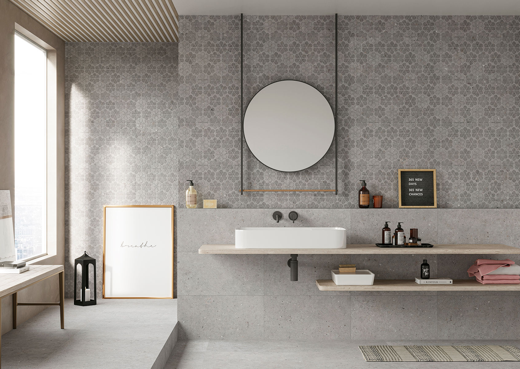 Salle de bain faïence Cement Stone Grey 30x60cm rectifié.