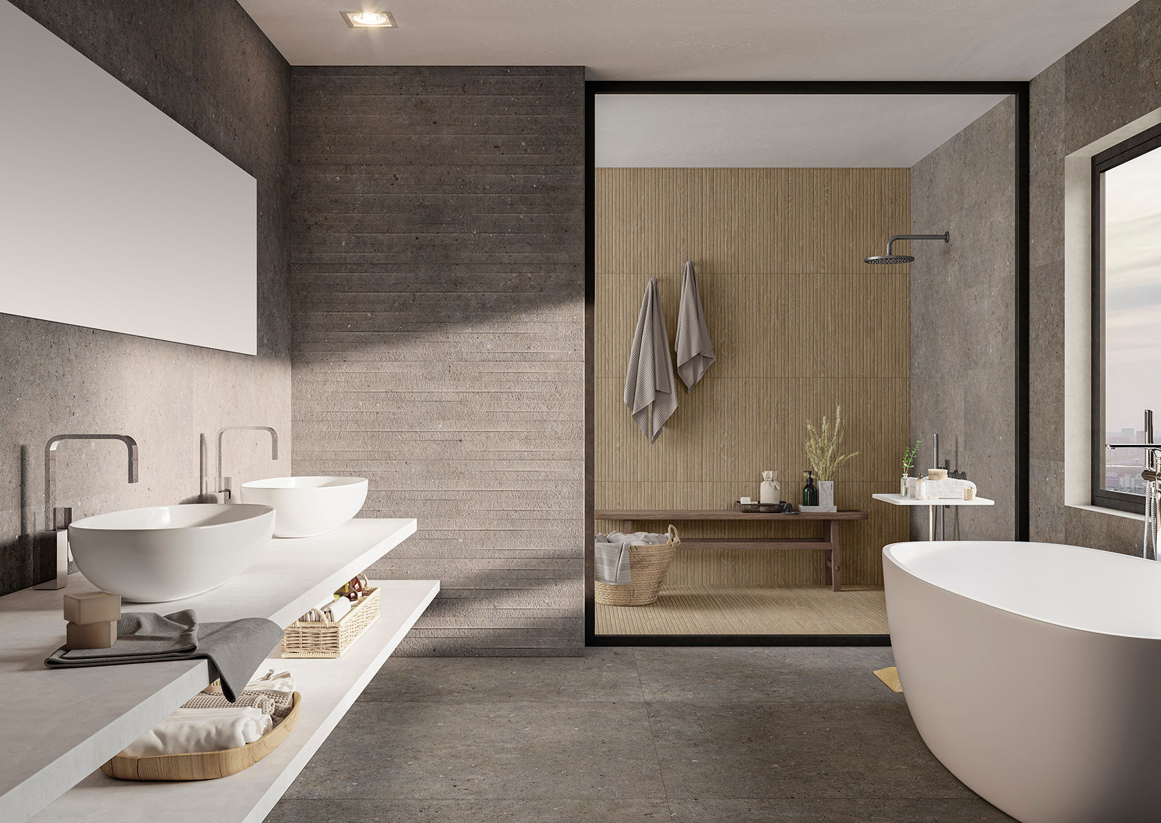 Salle de bain sol carrelage Cement Stone Dark Grey100x100cm