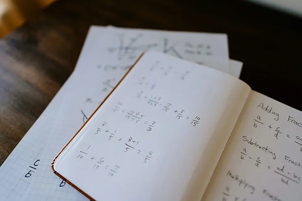 Photo of a notebook with math equations depicting how to be better at math
