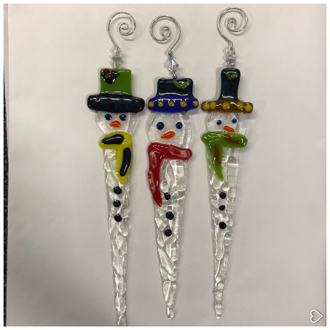 Fused Glass Icicle Snowmen 2