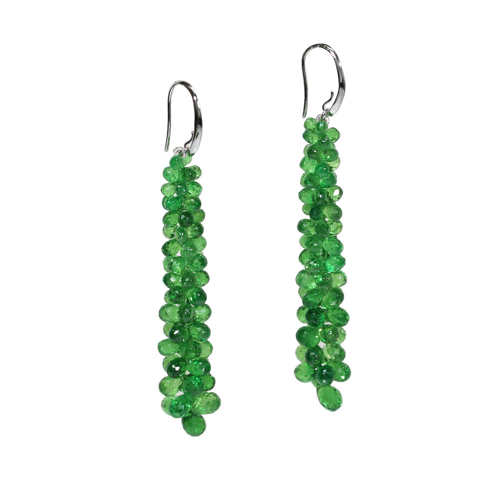 73.38 Carat Tsavorite Briolette 18 Karat White Gold Drop Earring