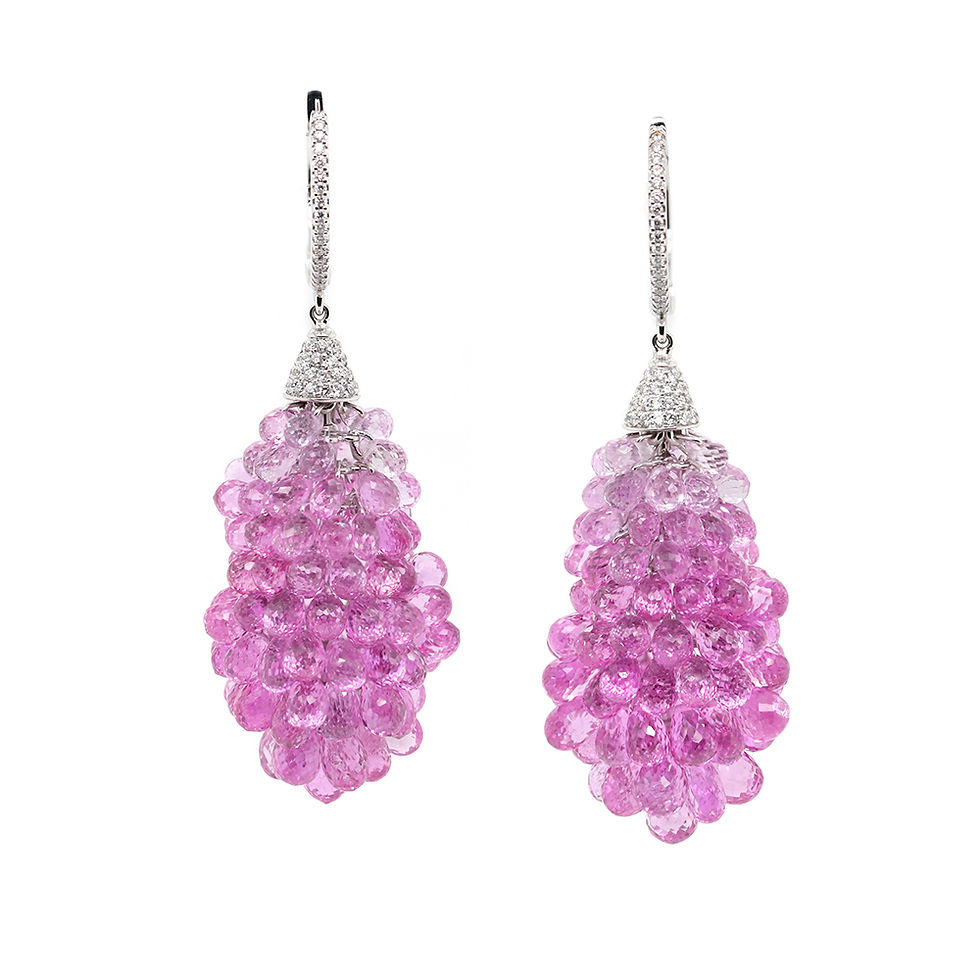 98.55 Carat Pink Sapphire Briolette Diamond 18 Karat White Gold Dangle Earring