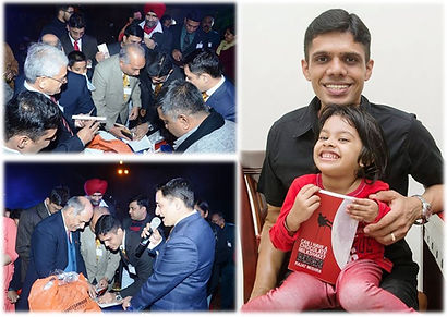 Book launch at Delhi with my Foxtrot (NDA) comrades across generations, and my little angel posing with the book for the newspaper article on the launch.Β