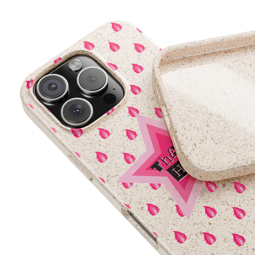 "That's Hot" pink star and flame patterned biodegradable phone case