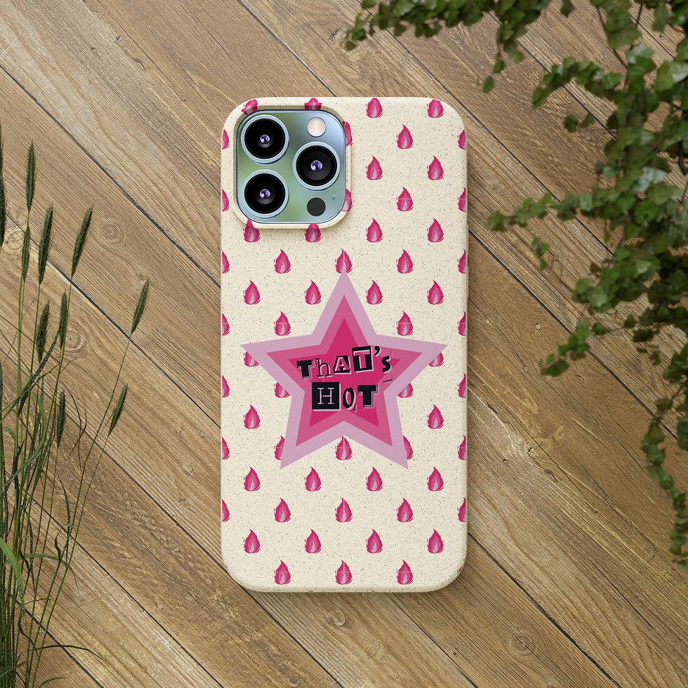 Thumbnail: "That's Hot" pink star and flame patterned biodegradable phone case