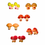 Thumbnail: 6 pairs of mushroom earrings with silver studs on a white background (from left to right, top to bottom): 1. Yellow double capped mushroom 2. Brown capped mushroom 3. Red capped mushroom 3. Orange capped mushroom 4. Red and orange double capped mushroom 5. Red double capped mushroom