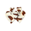 Thumbnail: Brown and white cow print love heart shaped dangle earrings with gold fastenings on a white background.