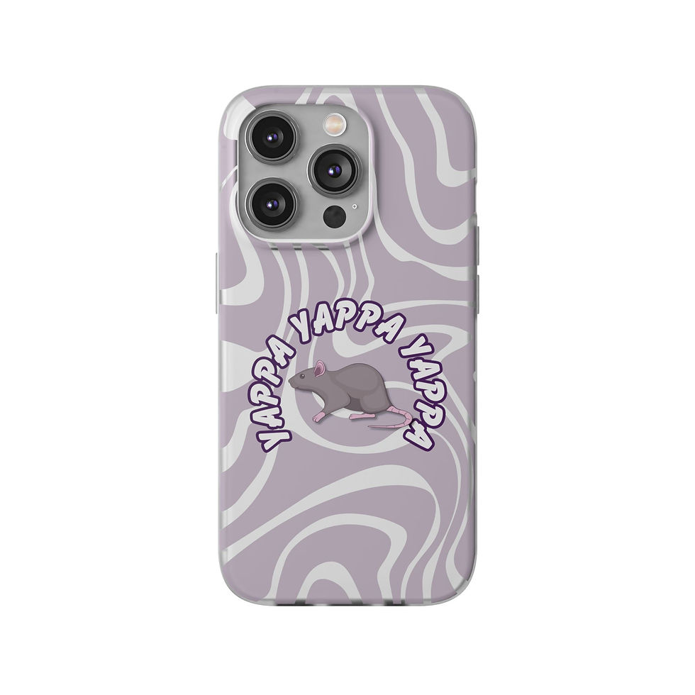 Purple abstract swirl phone case with rat and "Yappa Yappa Yappa" meme text