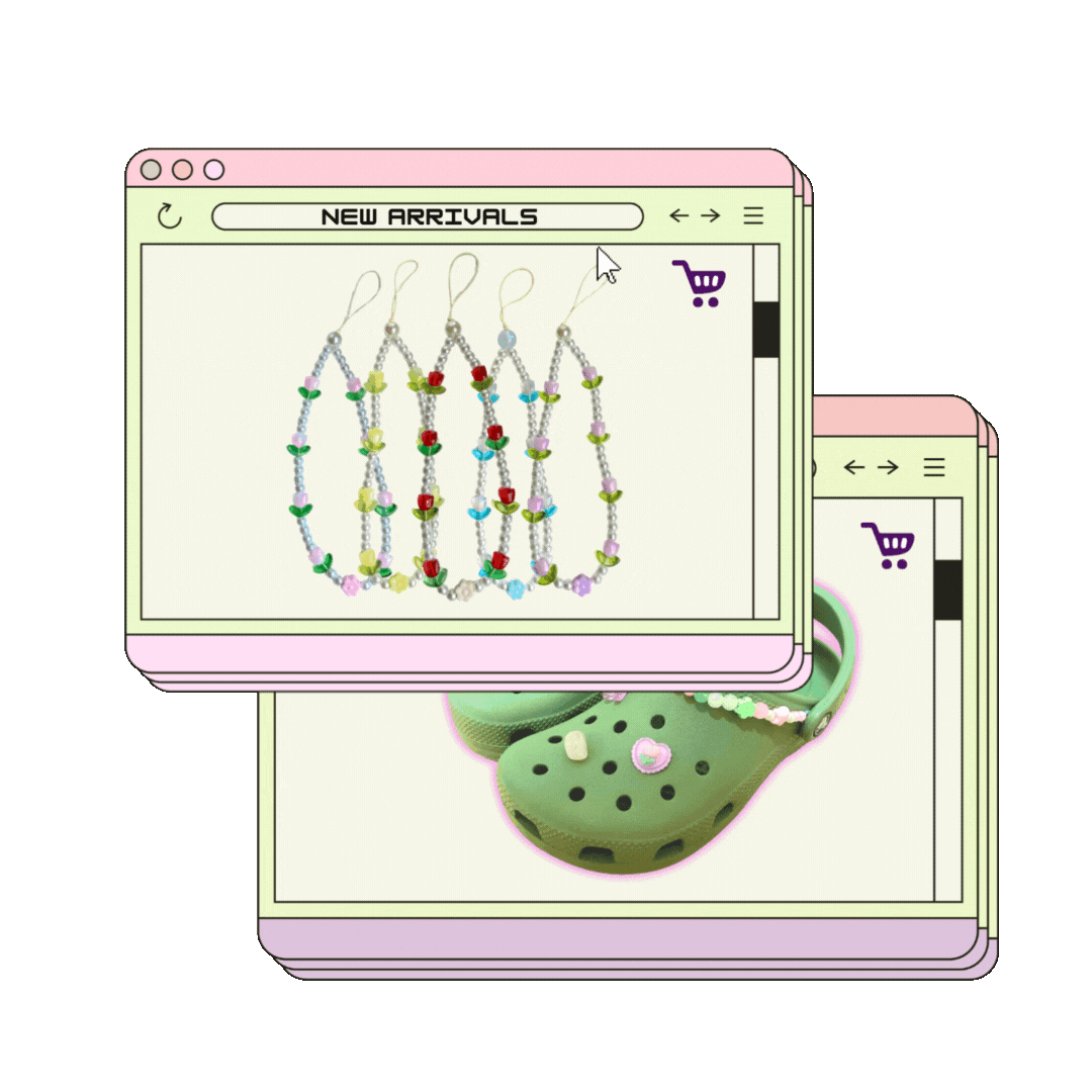 picture of a cartoon pop up window that's pastel coloured. Click image to go to New Arrivals section
