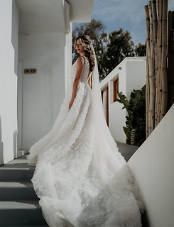 strapless open back dress Off-the-Shoulder Long Glitter Prom Dress with Fringe– PromGirl main image 0