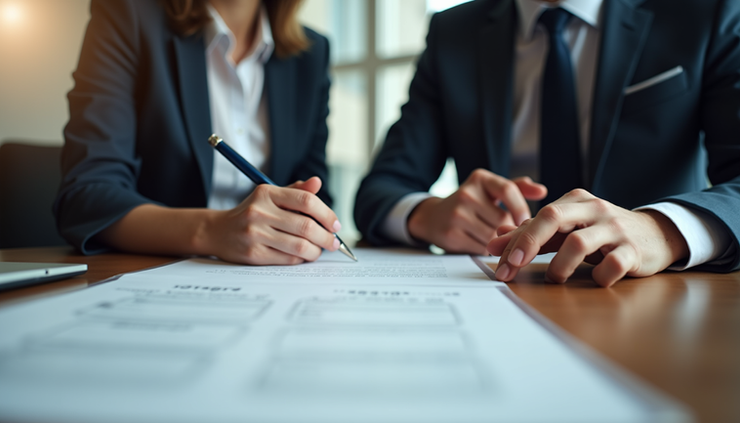Eye-level view of a legal consultation with a lawyer and client discussing documents