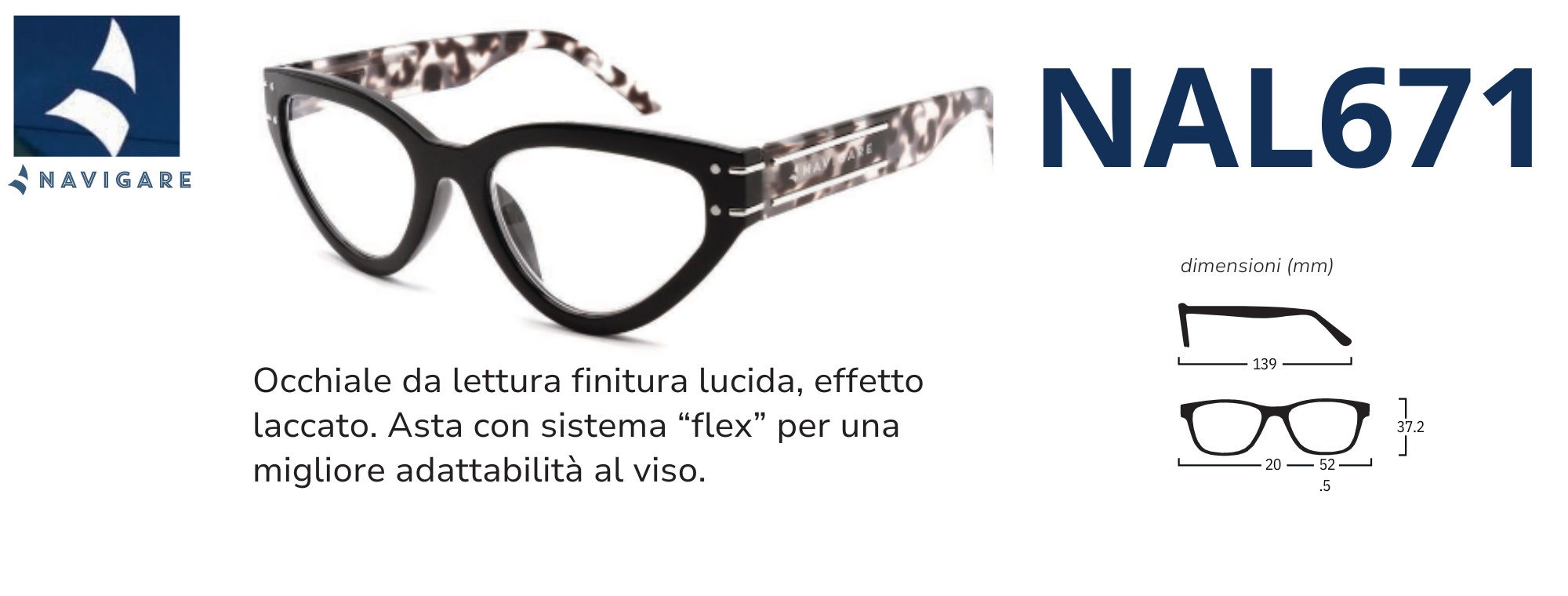 Occhiale Nero maculato grigio Navigare NAL671 Premontato Diottria +2.5
