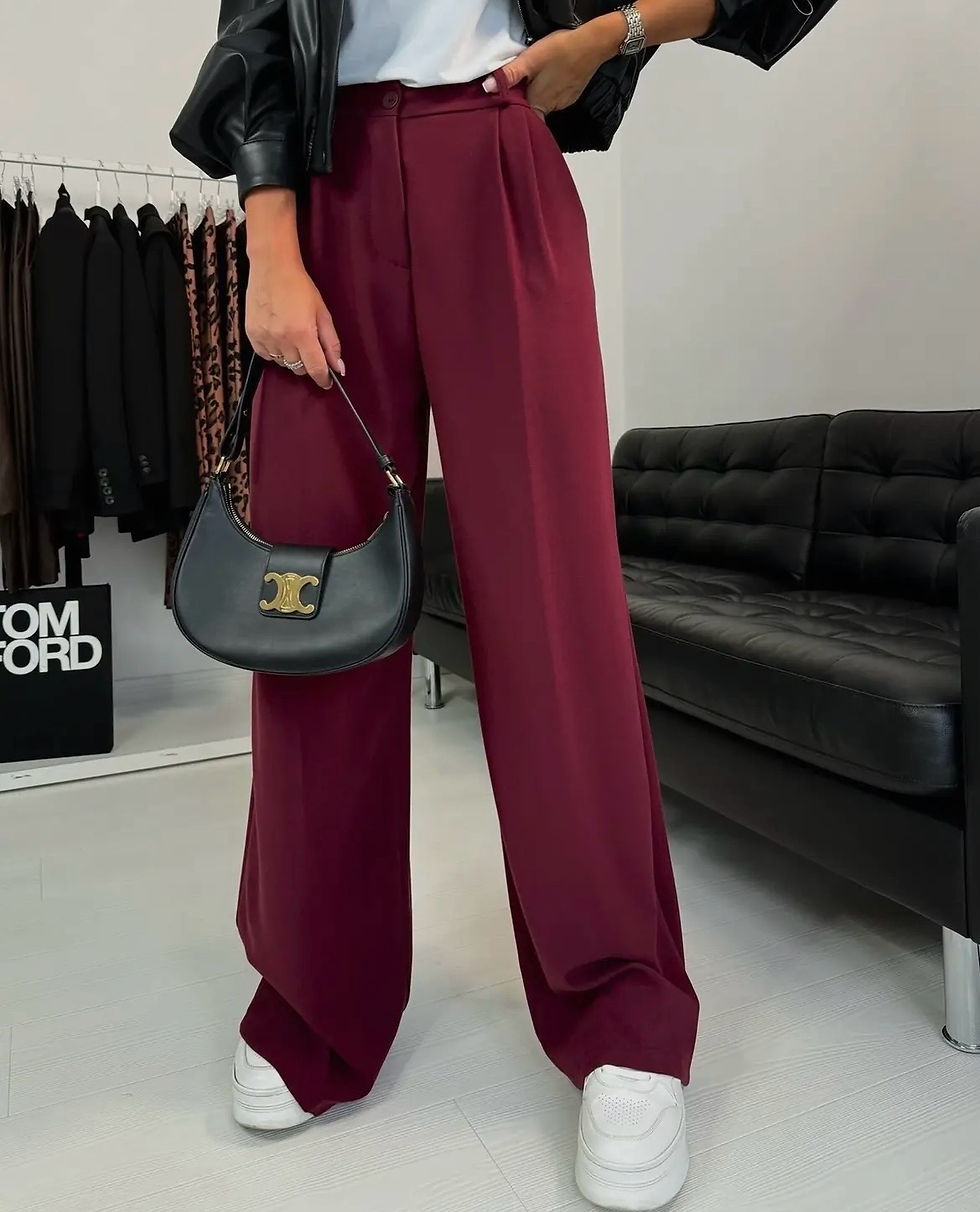 Burgundy Wide Leg Pants
