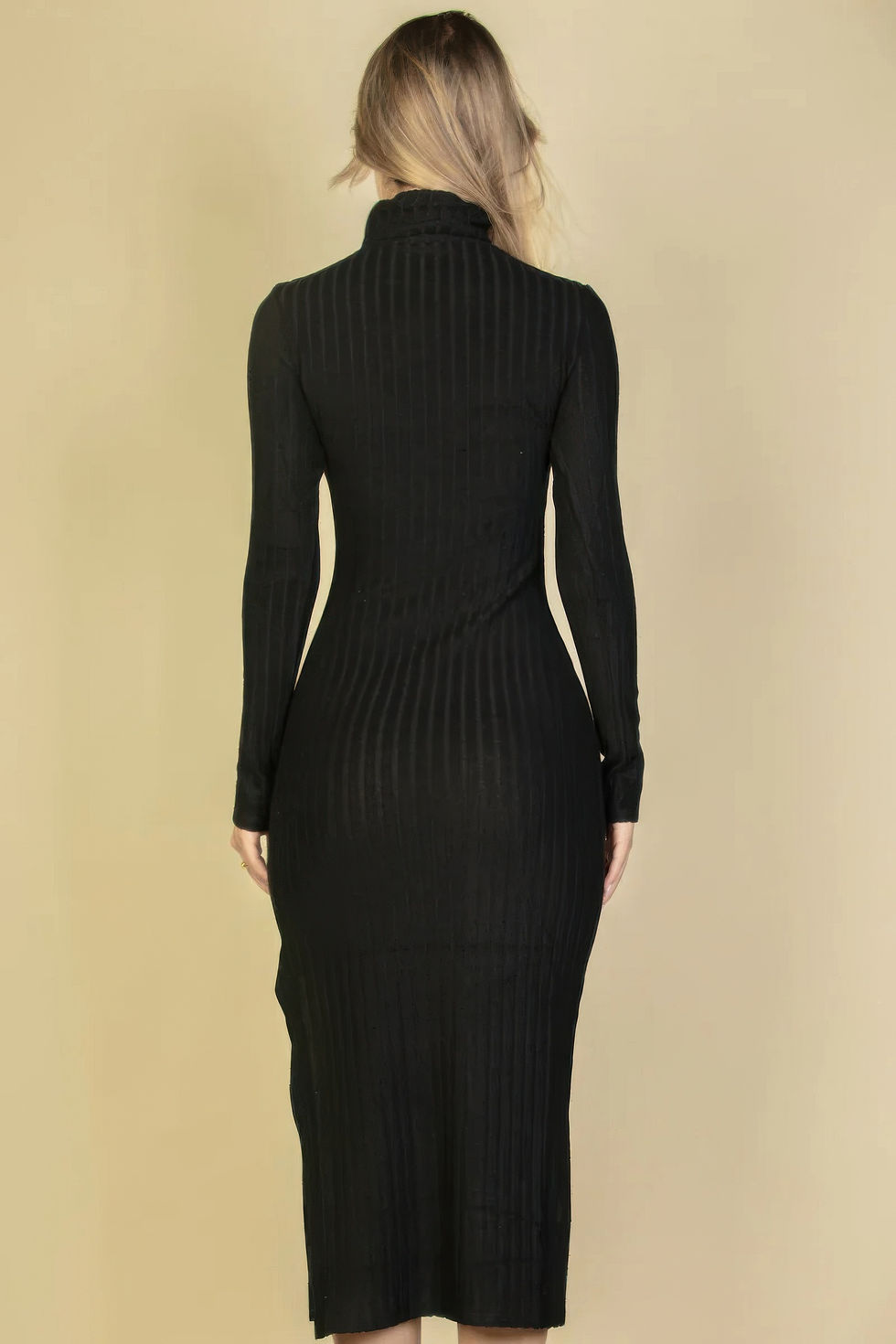 Thumbnail: Sweater-knit Fuzzy Turtle Neck Split Thigh Dress      