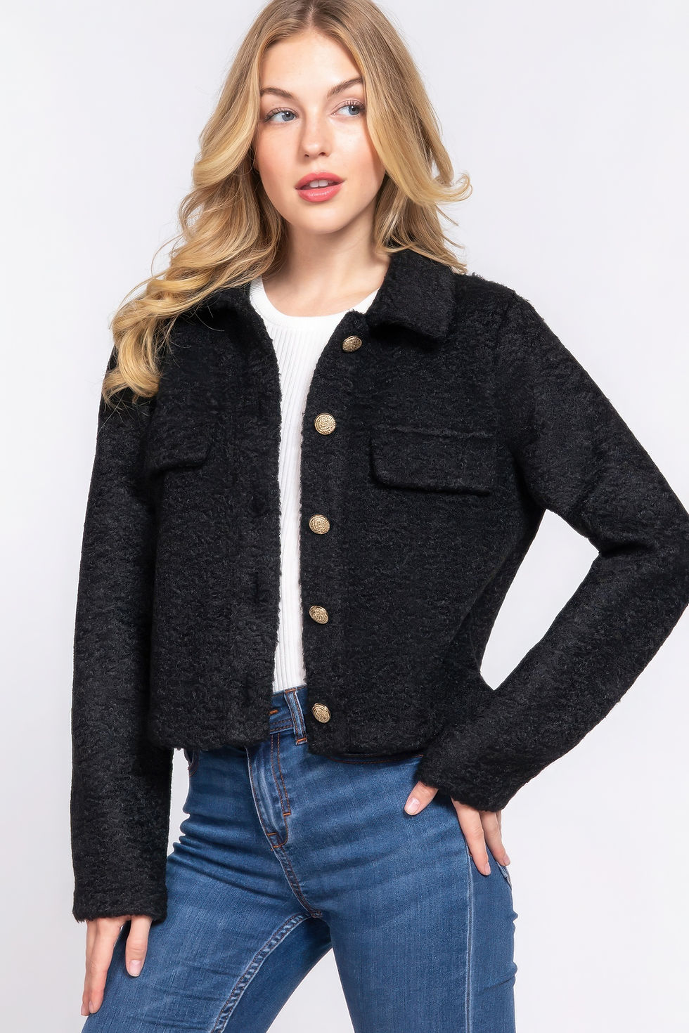 Thumbnail: Long Sleeve Teddy Fleece Short Jacket
