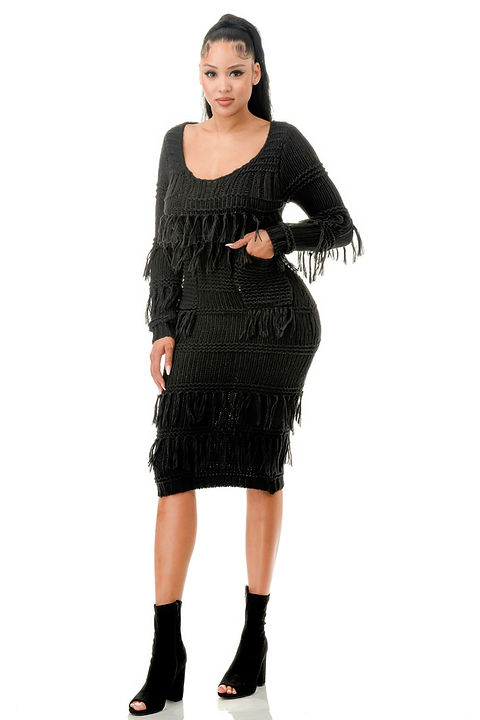 Knit Long Sleeve Fringe Dress | Dainty Poise Knit Long Sleeve Fringe Dress | Dainty Poise