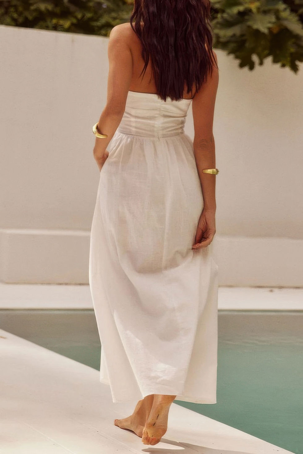 Thumbnail: Halter Solid Pockets Sleeveless A Line Long Dress