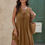 Thumbnail: Round Neck Knot Cut Out Pleated Loose Fit Dress